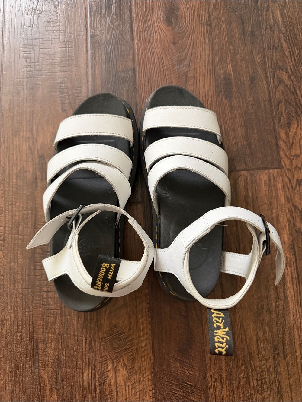 Dr. Martens White Leather Strappy Buckle Sandals